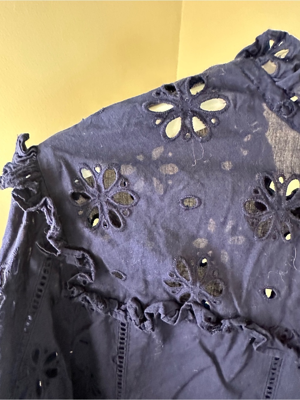 J. Crew Long Sleeve Navy Eyelet Ruffle Blouse Sz XXL - Picture 5 of 8